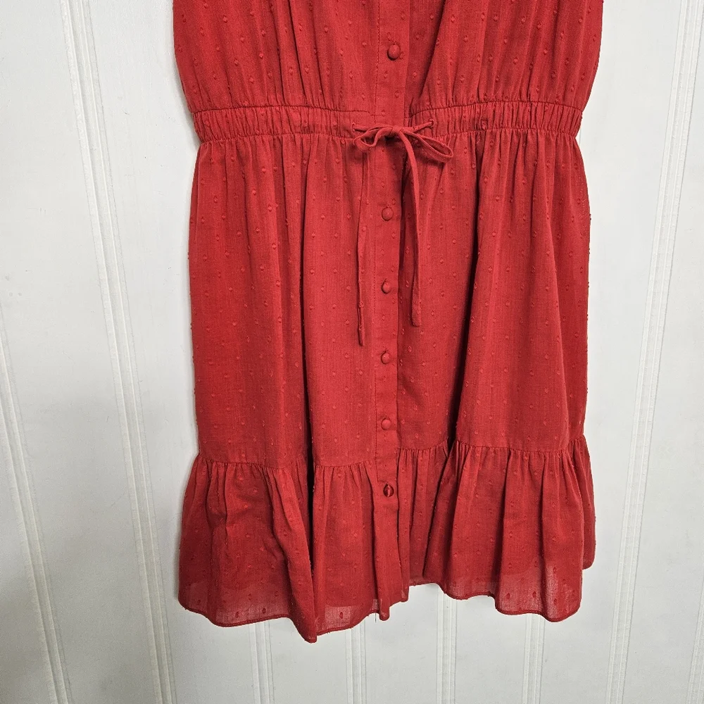 Alice + Olivia Red Swiss Dot Tie Waist Button Dress Sz 6 Ruffle Feminine Chic